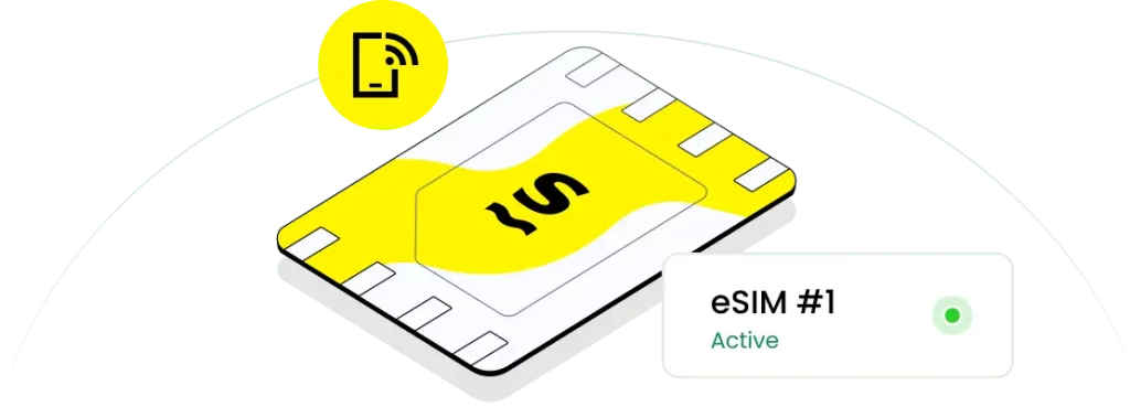 Diagram-style explainer of how an eSIM profile sits on a phone